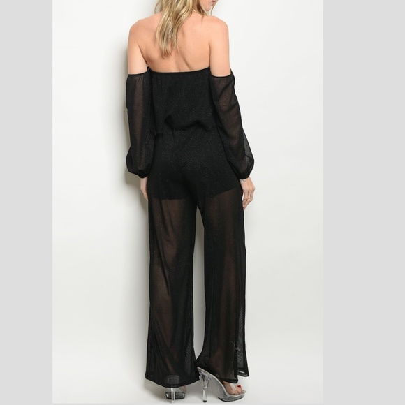 NWT Sexy Sheer Black Long Off Shoulder Romper - Picture 3 of 3